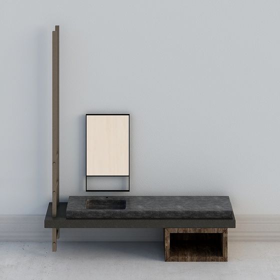 Concrete Bench and Mirror Combo 3D model
