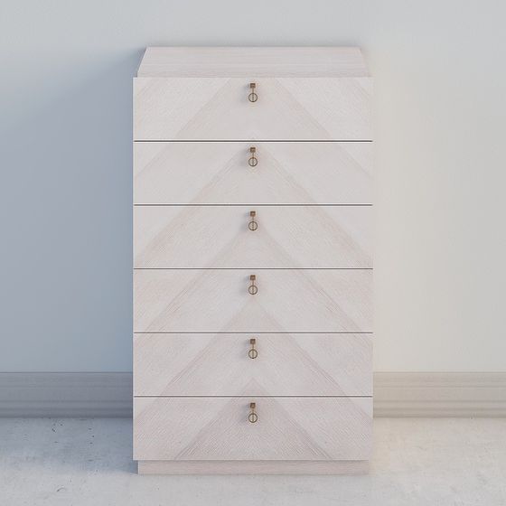 Stylish Low-Poly Wooden Drawer Cabinet 3D model