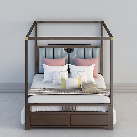 Elegant Four-Post Bed 3D model for Modern Interiors
