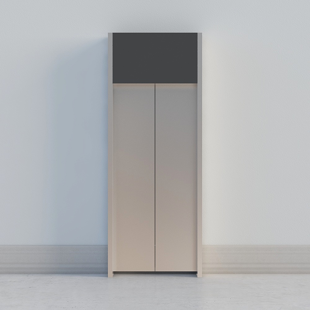 Tall modern beige cabinet with dark grey top section and two doors on white background