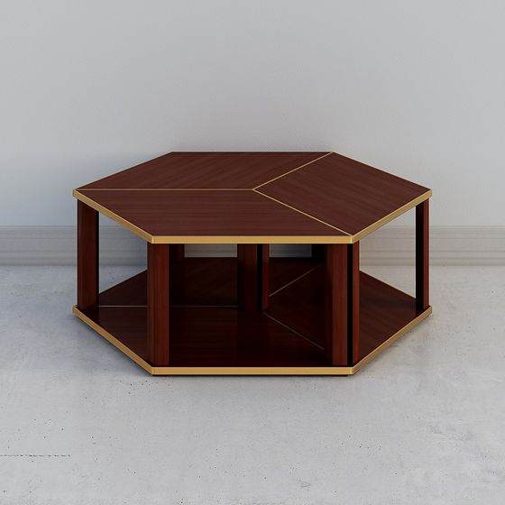 Hexagonal Coffee Table 3D model with Vintage Charm