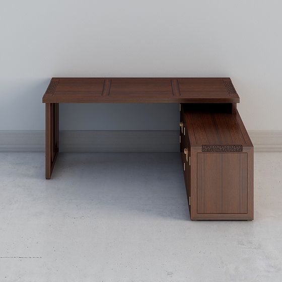 Modern Office Desk 3D Model in Brown