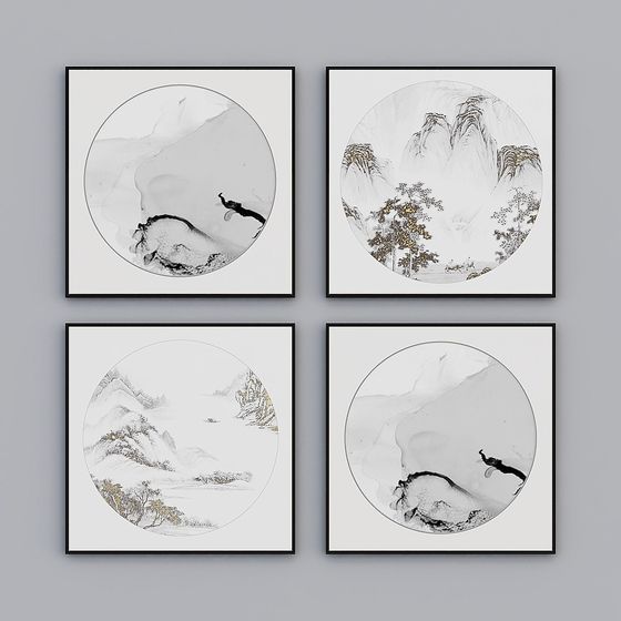 Traditional Ink Wash Landscape Art 3D model