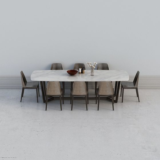 Modern Minimalist Dining Table and Chairs 3D model