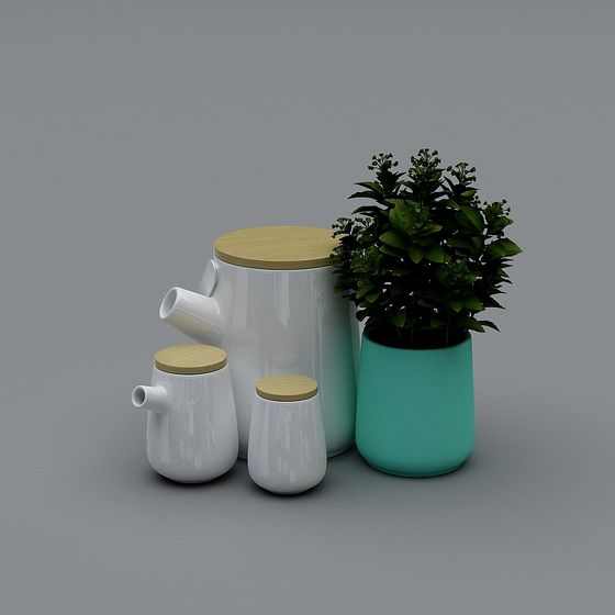 Tea Set and Flower Pot Combination 3D model