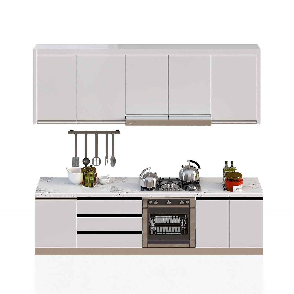 Modern Minimalist Kitchen Cabinet 3D Model – Marble Textures