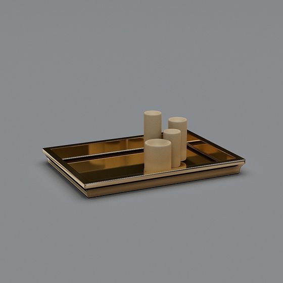 Elegant Gold Tray and Candle Set 3D model