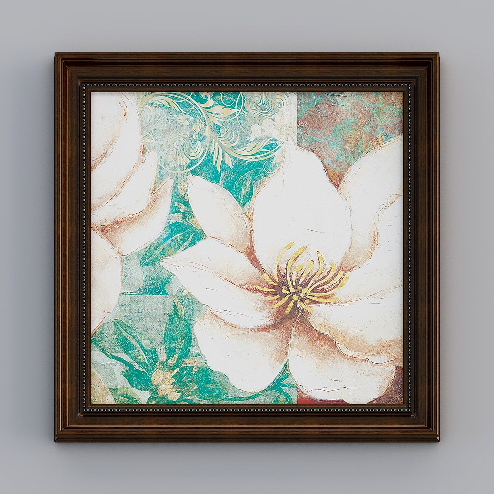 Kibbu square single-frame white flower restaurant 72.5x72.5cm plant flower emhxd-e-11