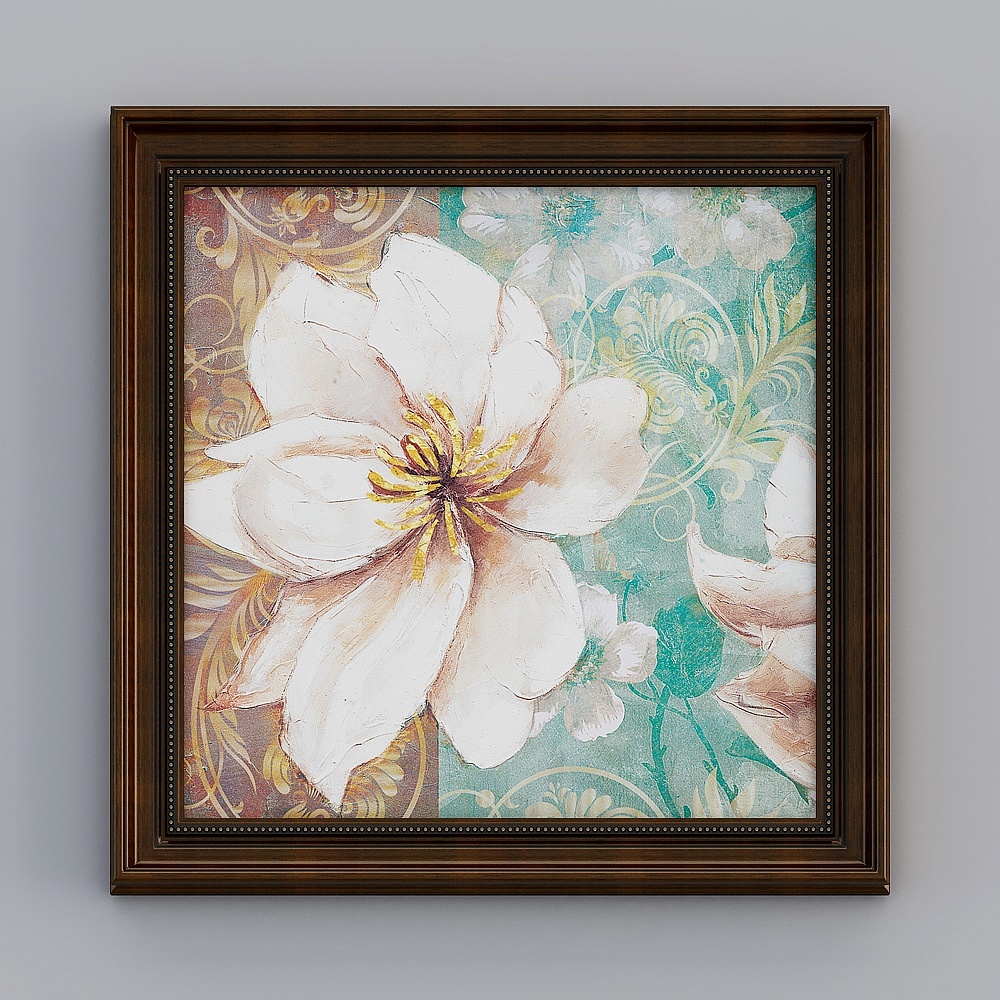 Kibbu square single-frame white flower restaurant 72.5x72.5cm plant flower emhxd-e-11