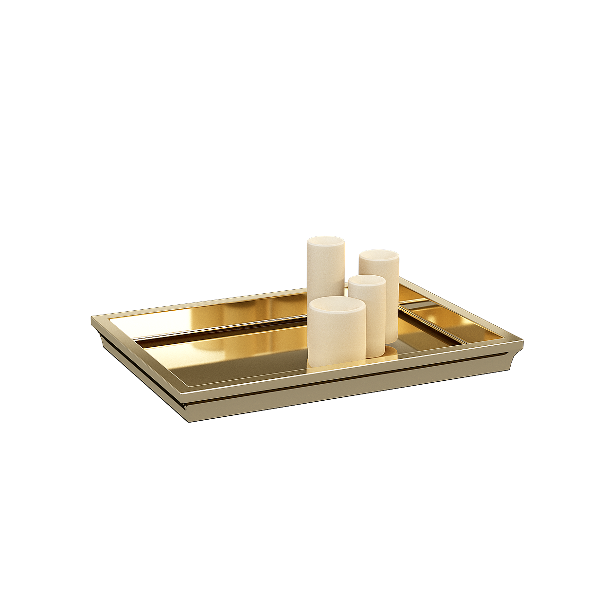 Elegant Gold Tray and Candle Set 3D Model – Low-Poly Luxury
