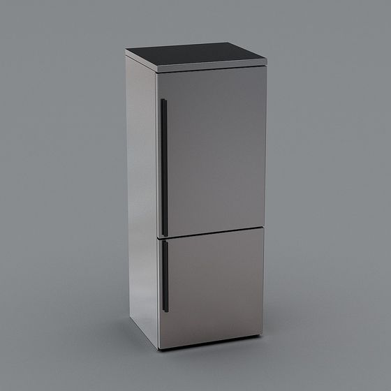 Sleek Stainless Steel Double Door Refrigerator 3D model