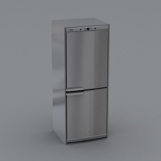 Stylish Stainless Steel Double Door Refrigerator 3D model