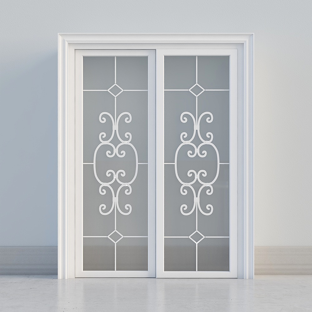 decorative white sliding double door