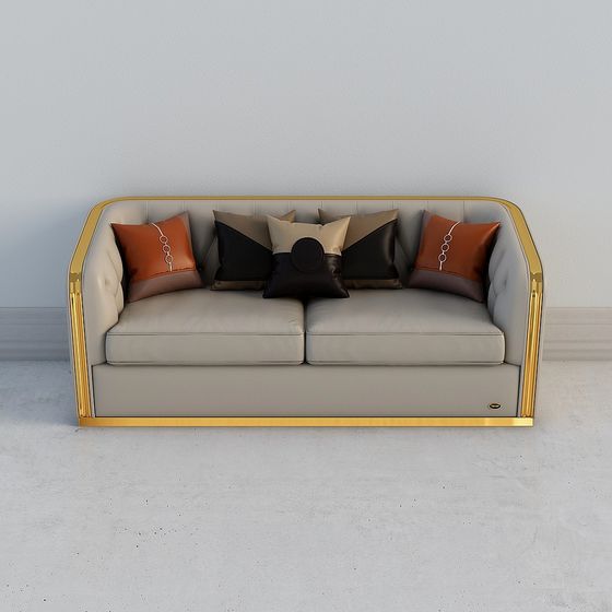 Elegant Gray Leather Sofa 3D model