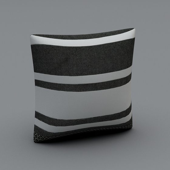 Elegant Black and White Striped Pillow 3D model