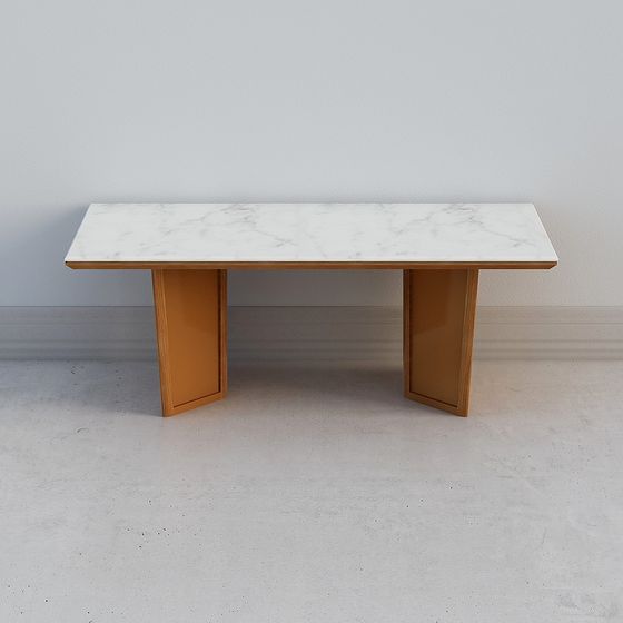 Stylish Marble Top Wooden Bench 3D model