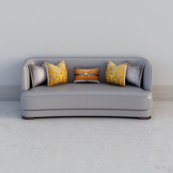 Elegant Gray Leather Sofa 3D model