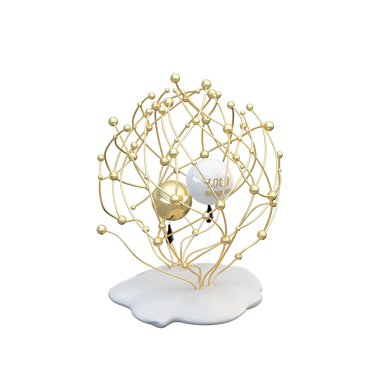 Molecular Structure Art 3D Model – Gold Network Design