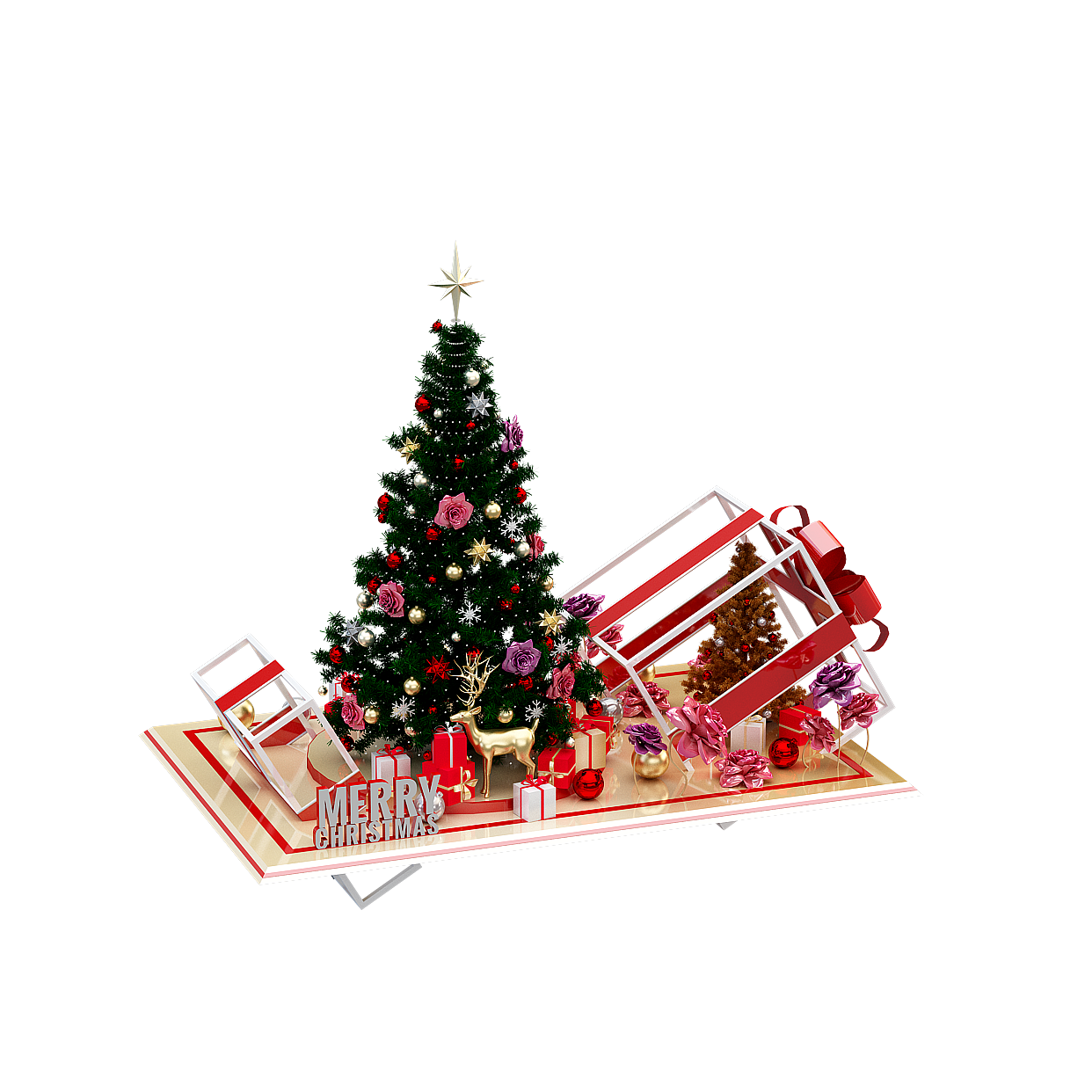 Festive Christmas Tree 3D Model with Detailed Ornaments