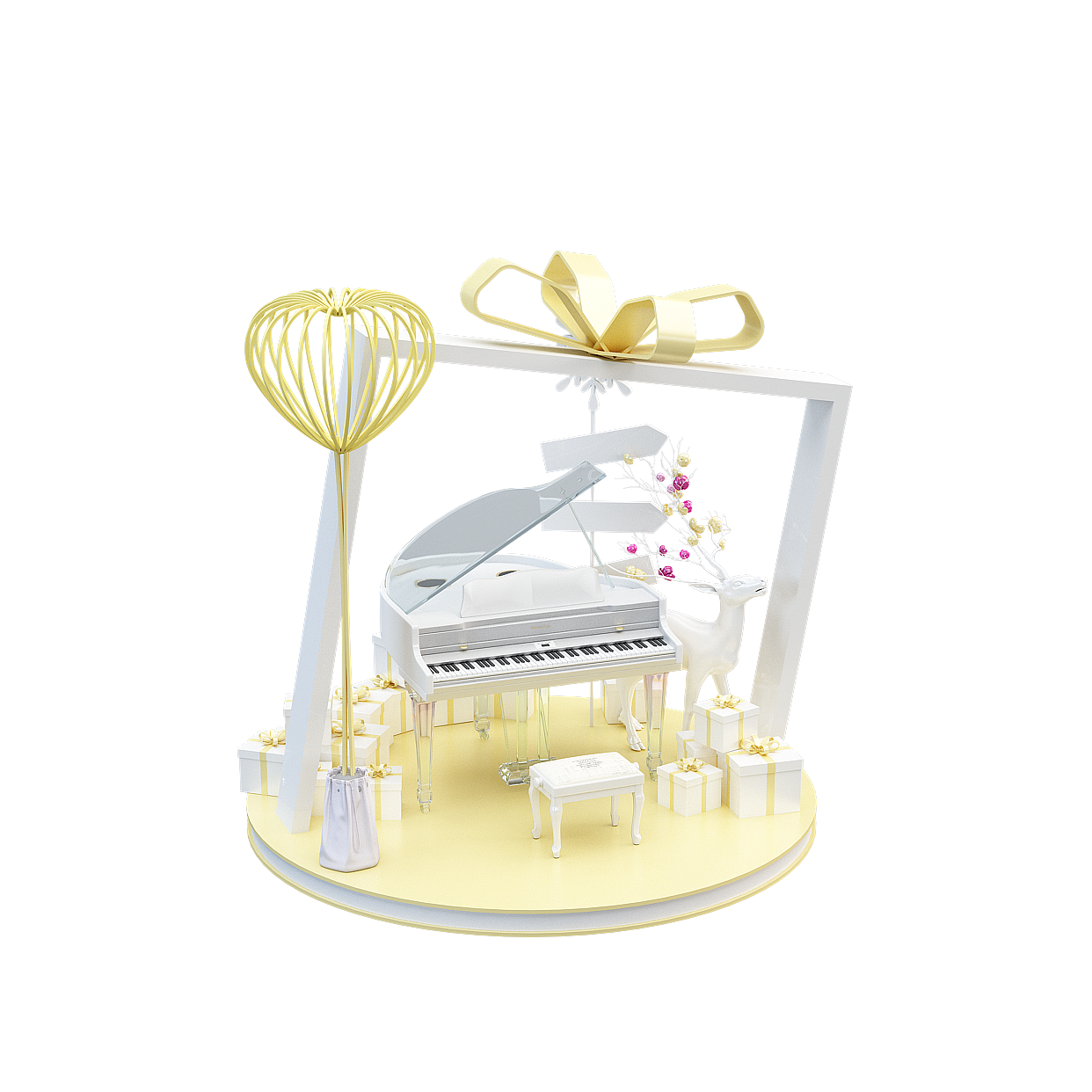 Grand Piano Gift Box 3D Model – Low-Poly Festive Design