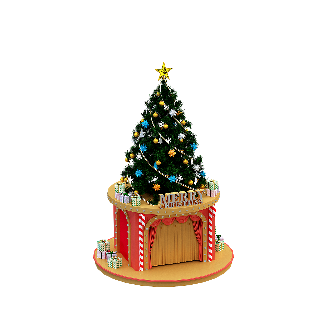 Festive Christmas Tree 3D Model with Ornaments