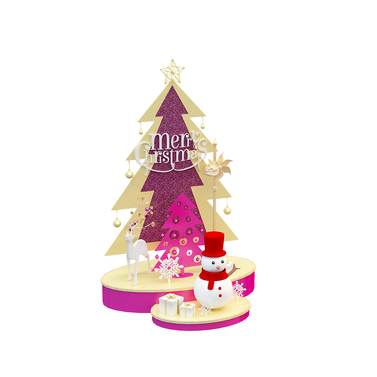 Festive Christmas Tree 3D Model – Colorful Low-Poly Design