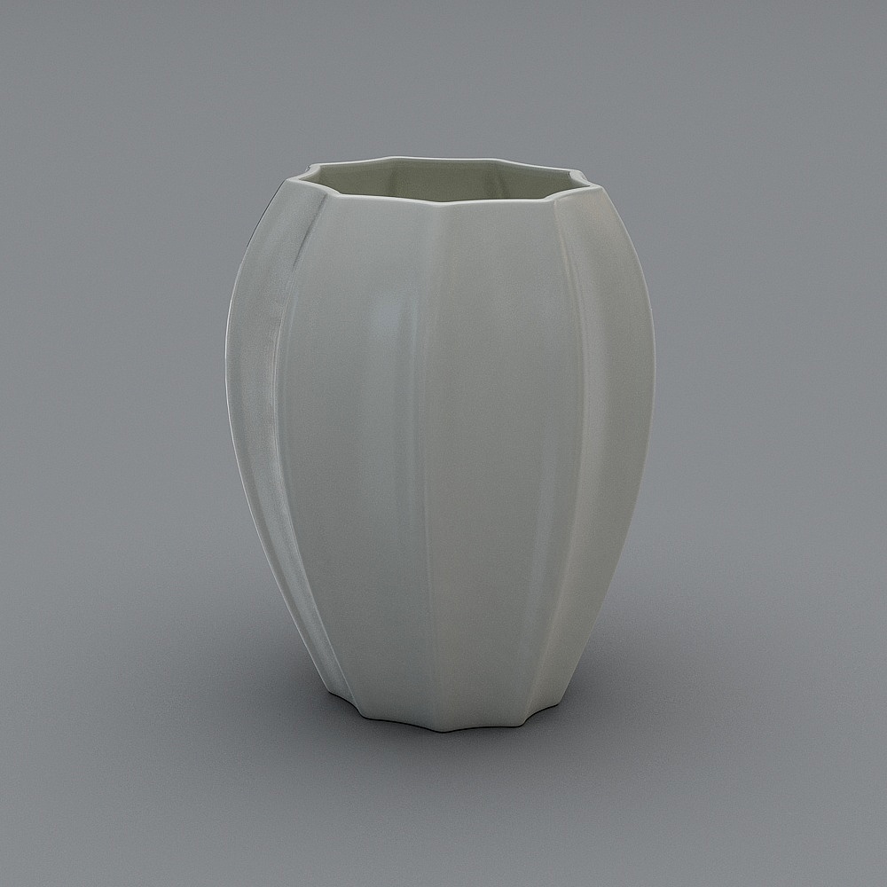 Modern white ceramic vase with geometric shape and matte finish on grey background