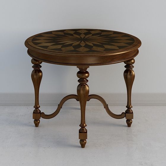 Classic Round Table 3D model with Rococo Elegance