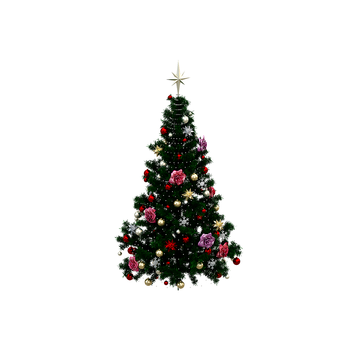 Festive Christmas Tree 3D Model with Ornaments and Lights