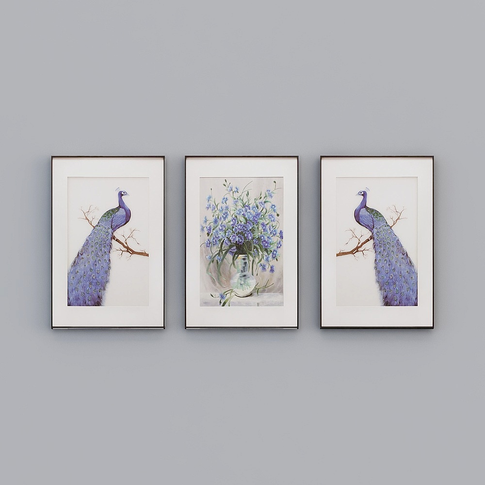 Elland high-end decorative painting boutique embroiderythree-dimensional painting peacock blue flower flower Nordic noble living room dining room bedroom sofa bed head three series picture frame modern light luxury hanging painting