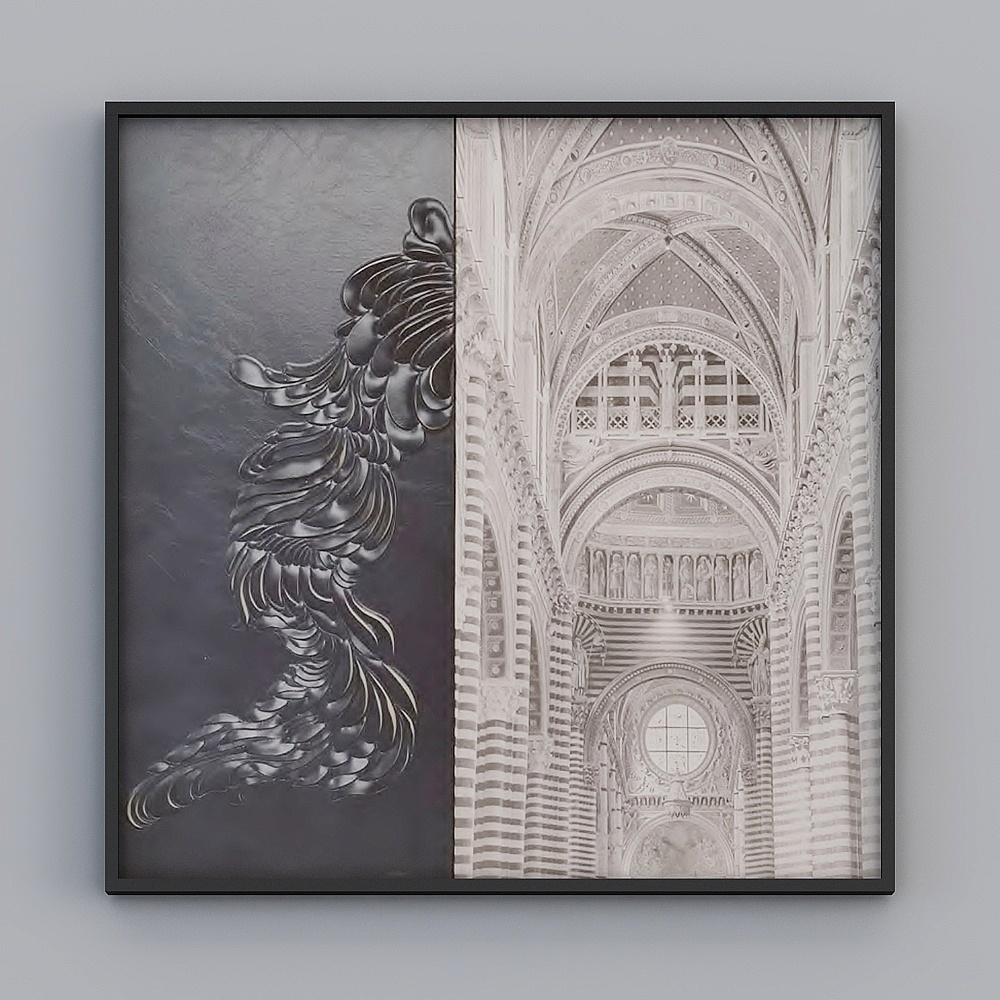 Elland decorative painting high-end boutique embroidery new Chinese leather French building European-style stitching personality art living room dining room bedroom sofa bed head frame modern light luxury hanging