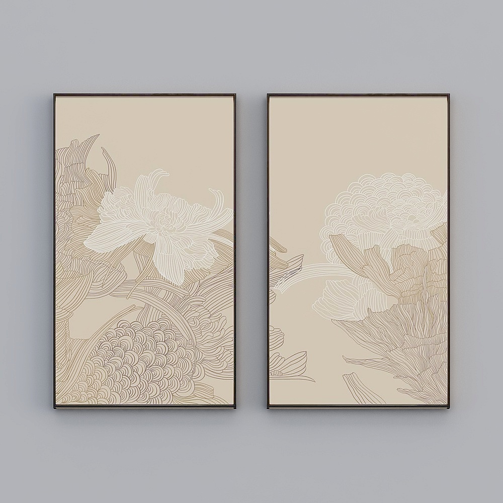 Elland Decorative Painting - High-End Boutique Embroidery, New Nordic Elegant Noble Flower Contour Line, Personality Art for Living Room and Bedroom Sofa Bed Head Two Picture Frame, Modern Light Luxury Hanging