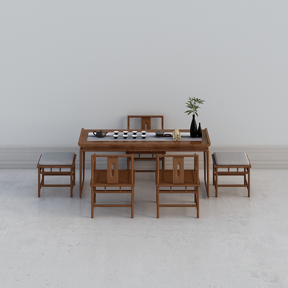 New Chinese solid wood tea table and chair 3d model