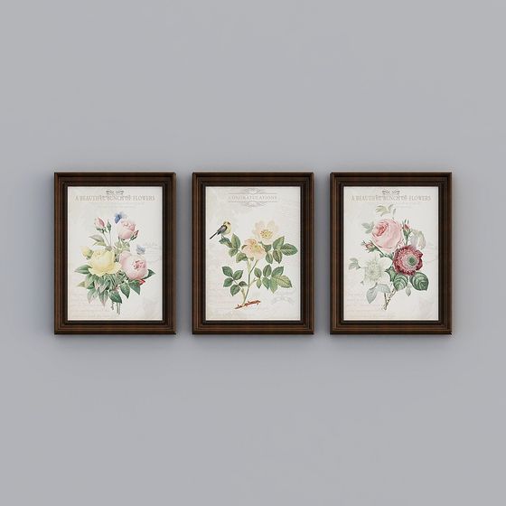 Vintage Floral Triptych 3D model