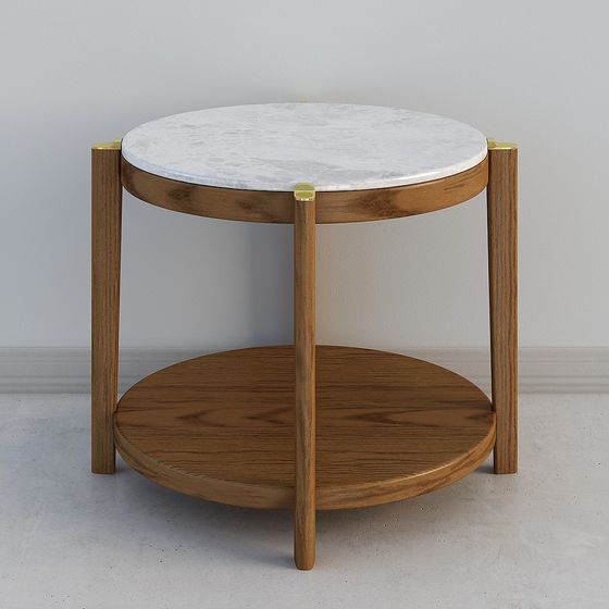 Elegant Round Table 3D model with Marble and Wood