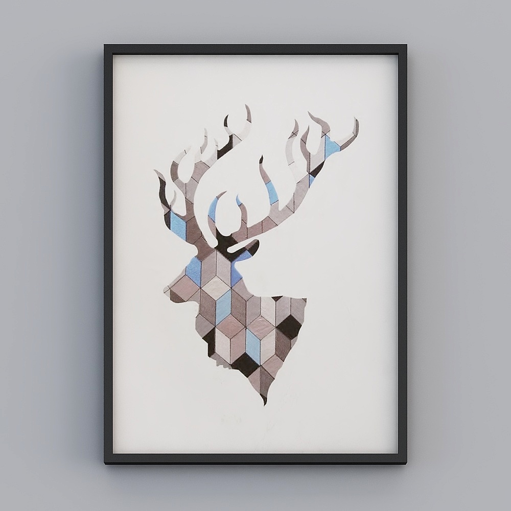 Elland decorative paintings high-end boutique embroidery new Nordic white art abstract moose head simple personality living room dining room bedroom sofa bed head frame modern light luxury hanging