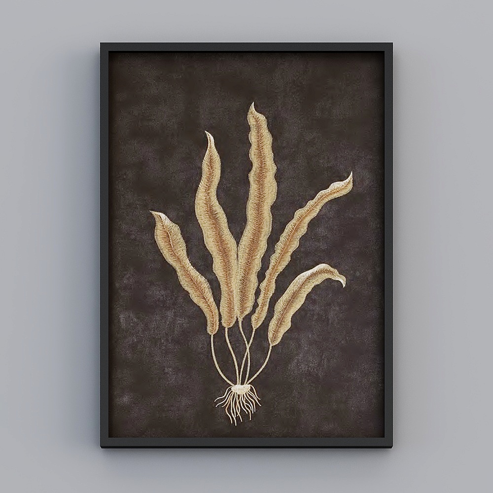 Elland 裝飾畫 高端精品刺繡新中式植物草綠葉黑色極簡個性客廳餐廳臥室沙發床頭單畫框現代輕奢掛畫