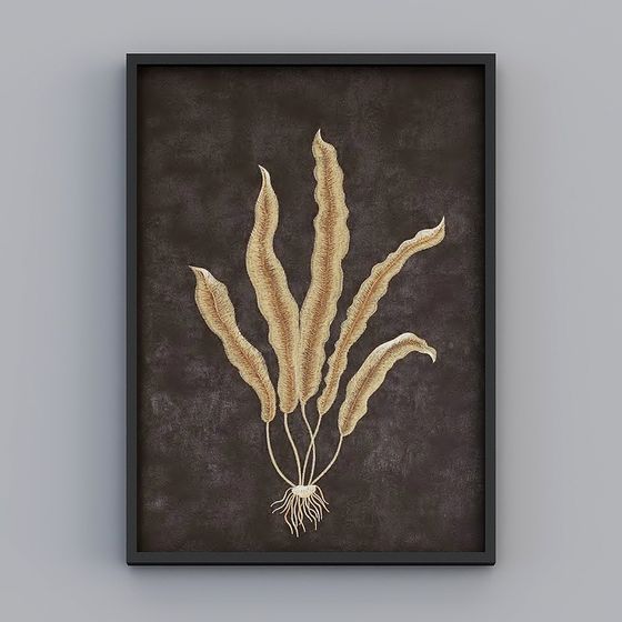 Elland 裝飾畫 高端精品刺繡新中式植物草綠葉黑色極簡個性客廳餐廳臥室沙發床頭單畫框現代輕奢掛畫