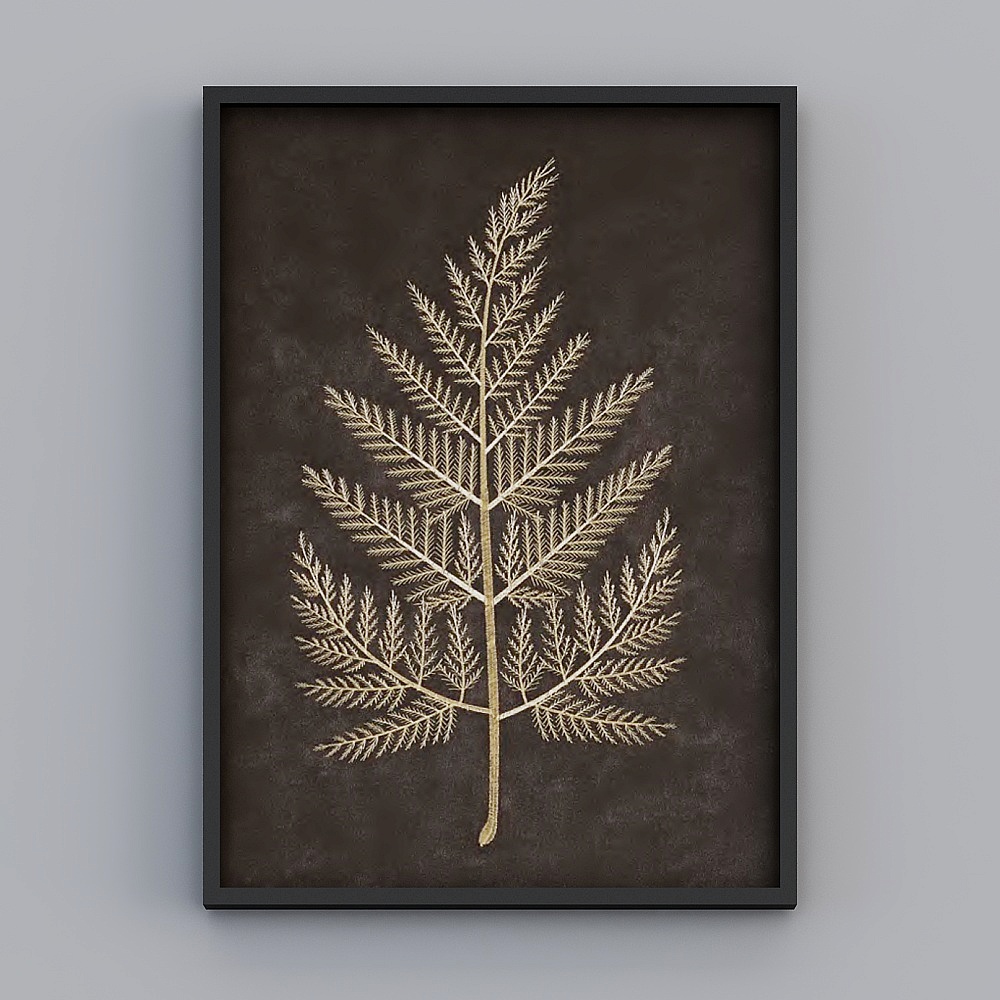 Elland 裝飾畫 高端精品刺繡新中式植物草綠葉黑色極簡個性客廳餐廳臥室沙發床頭單畫框現代輕奢掛畫