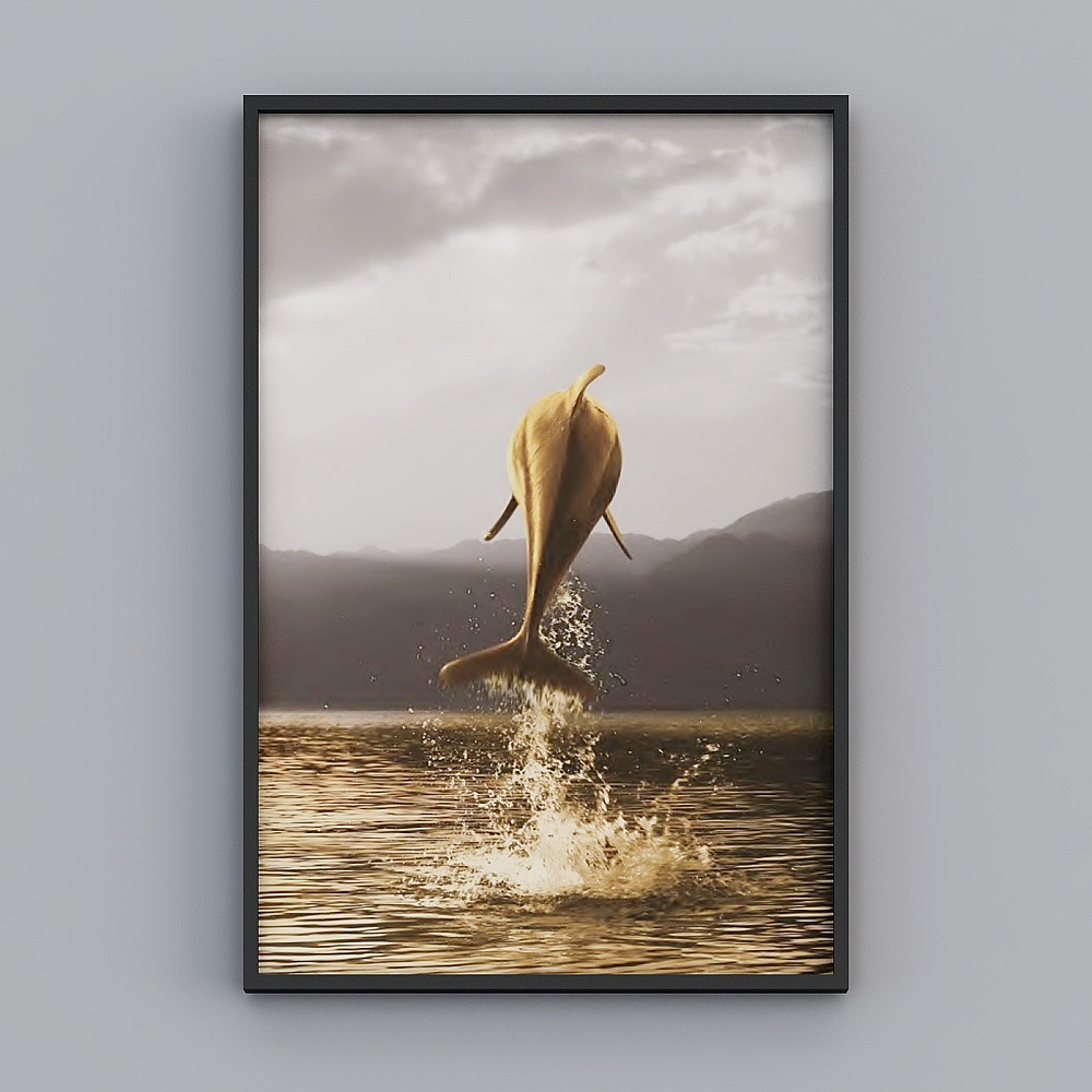 Elland decorated paintings high-end boutique embroidery new Nordic golden sea dolphin sailing personality living room living room bedroom sofa bed head single picture frame modern light luxury hanging painting