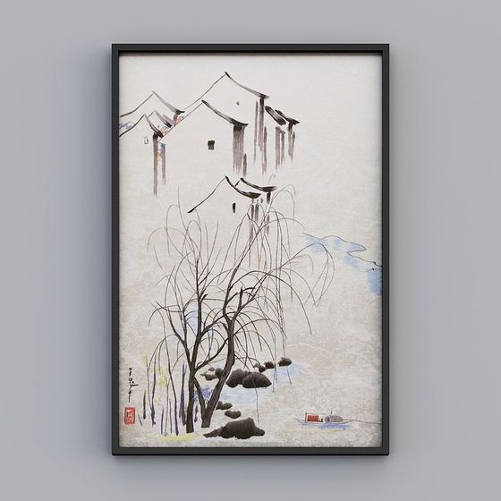 Chic Black Decorative Painting 3D Model for Home Decor