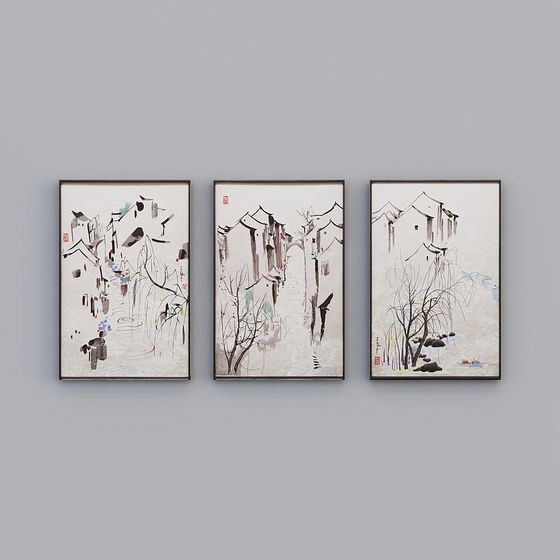Jiangnan Water Village Triptych 3D model