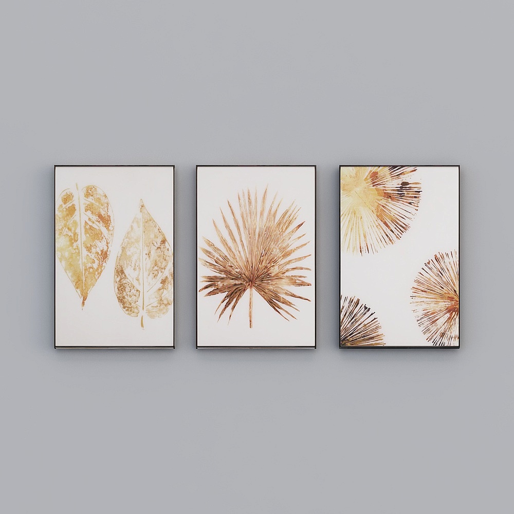 Элланд декоративная картина с высококачественной бутик-вышивкой нового нордического стиля, свежие коричневые листья для гостиной, спальни, кровати, три рамки для картин в ряд, современная светлая люксовая натяжная картина