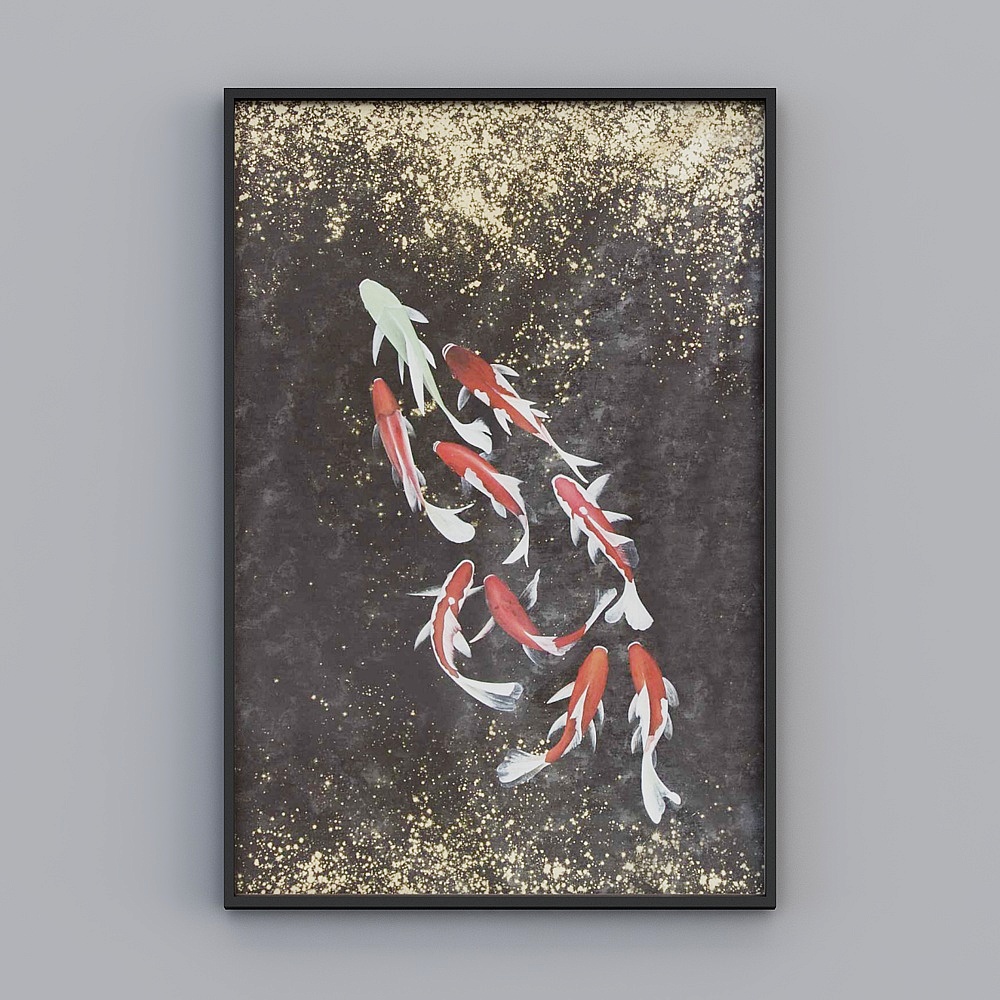 Elland High-end Decorative Painting - Boutique Embroidery - Three-dimensional Embroidery Fabric - A Group of Goldfish - Black Gold Atmospheric - Living Room Bedroom Sofa Bed Head - Single Picture Frame - Modern Light Luxury Hanging Painting