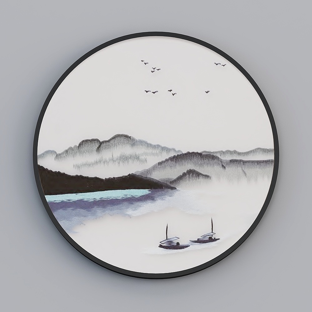 Elland high-end decorative painting boutique embroidery new Chinese three-dimensional embroidery ink landscape simple is circular living room bedroom sofa bed single picture frame modern light luxury hanging painting