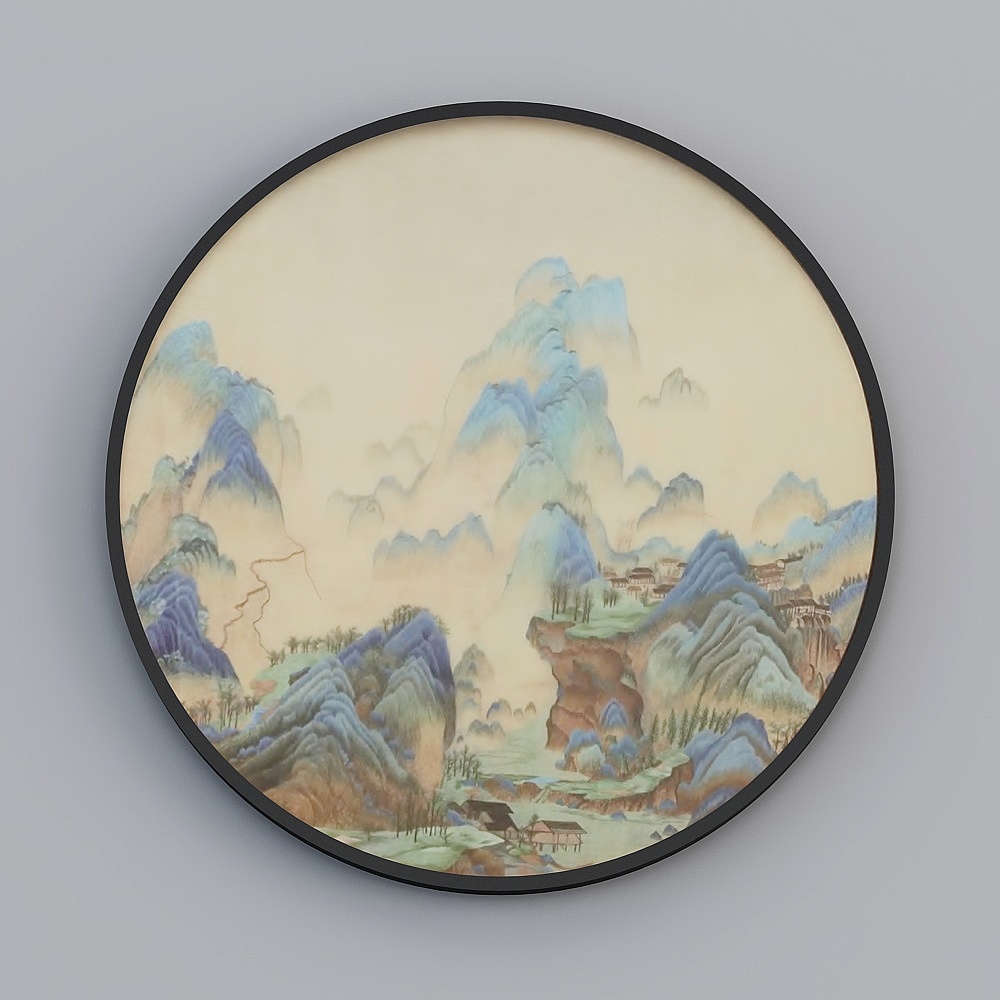 Elland high-end decorative painting boutique embroidery new Chinese three-dimensional embroidery ink landscape simple is circular living room bedroom sofa bed single picture frame modern light luxury hanging painting