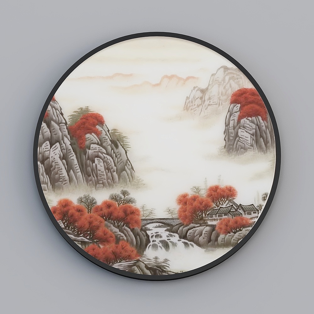 Elland high-end decorative painting boutique embroidery new Chinese three-dimensional embroidery fabric landscape Su embroidery is circular living room dining room bedroom sofa bed single picture frame modern light luxury hanging painting