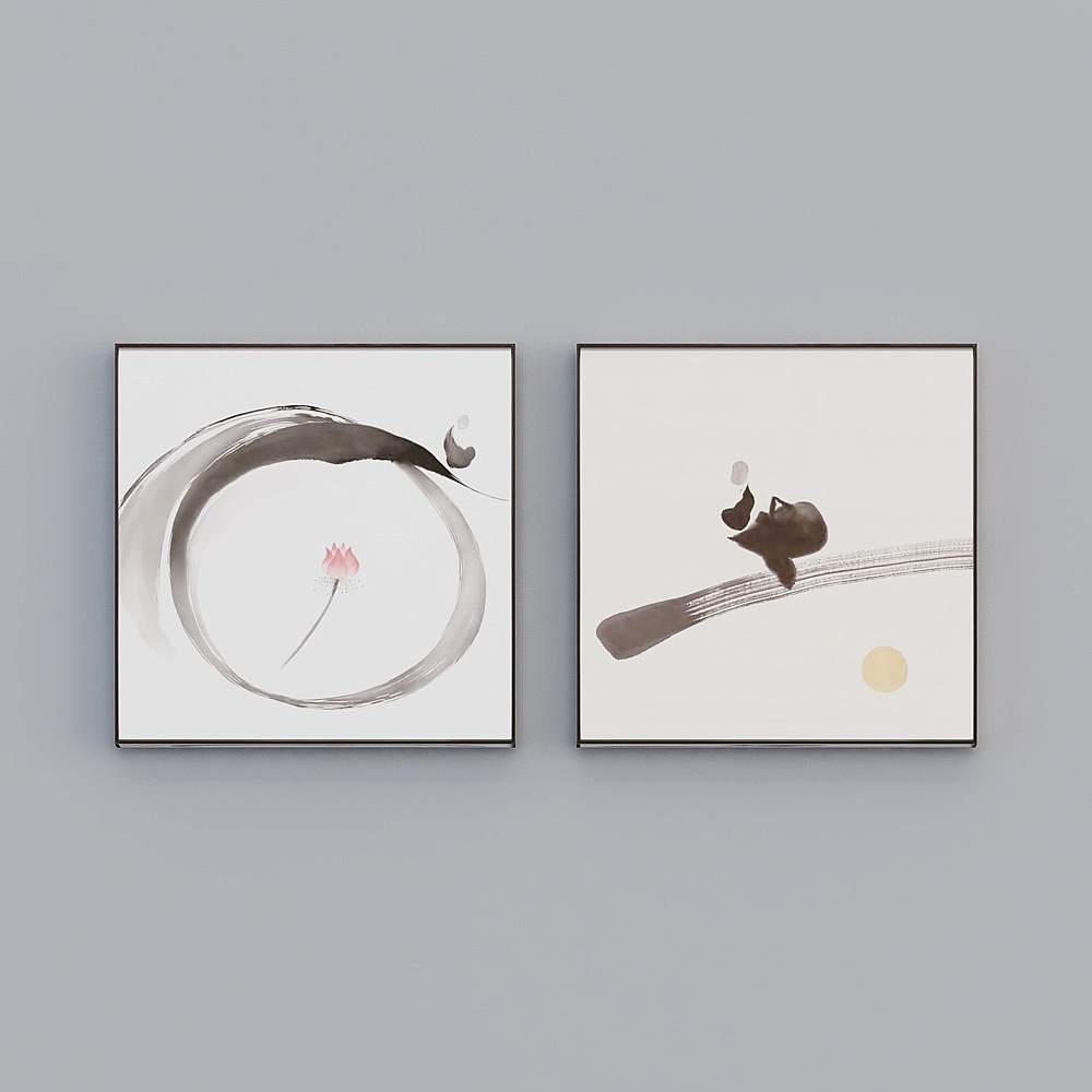 Elland high-end decorative painting boutique embroidery new Chinese three-dimensional embroidery brush Feng Shui Buddha Road square ink living room bedroom sofa bed head two picture frame modern light luxury hanging painting