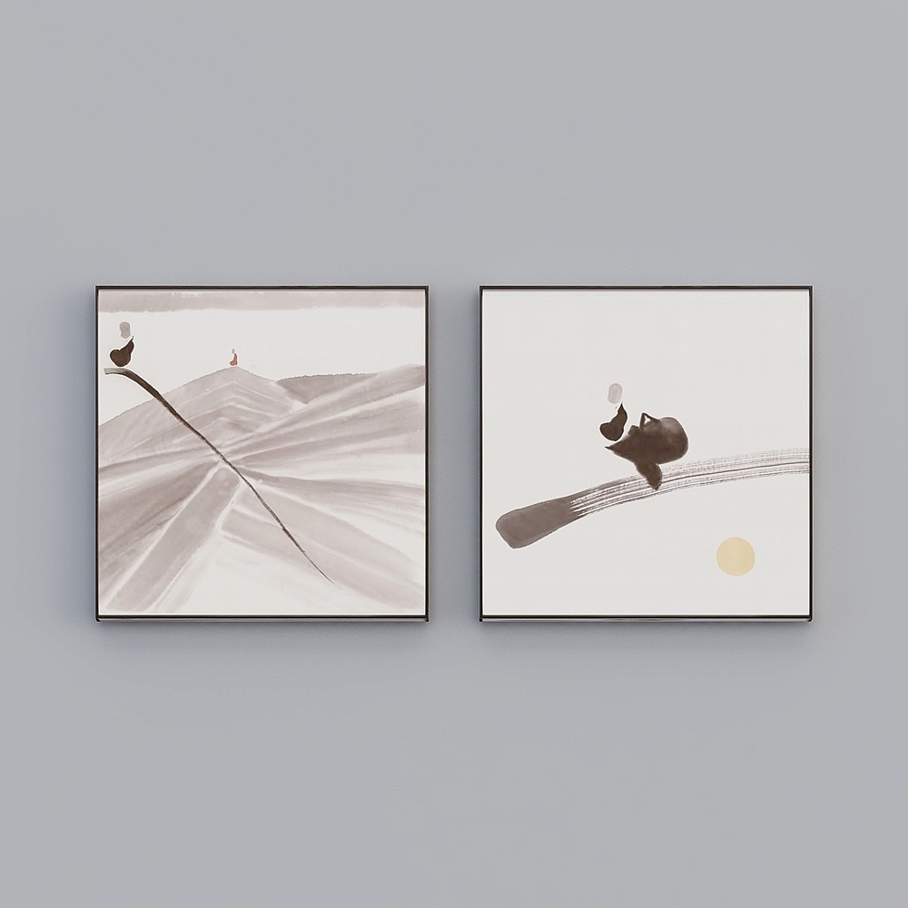 Elland high-end decorative painting boutique embroiderythree-dimensional embroidery brush Feng Shui Buddha Road square ink living room bedroom sofa bed head two picture frame modern light luxury hanging painting