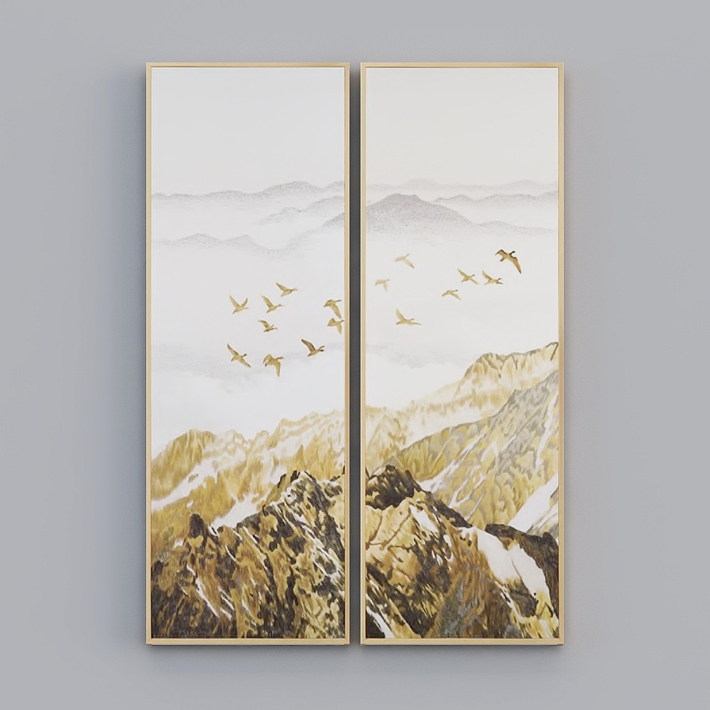 Elland high-end decorative painting boutique embroiderythree-dimensional embroidery mountain peak golden atmosphere Nordic living room dining room bedroom sofa bed head two consecutive picture frame modern light luxury hanging painting